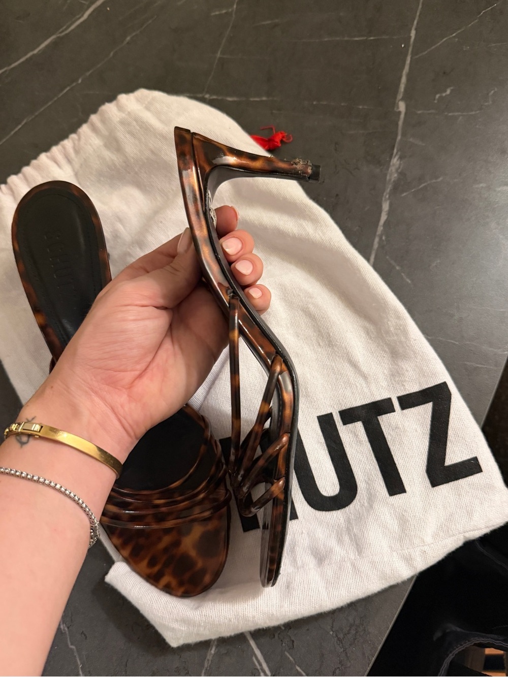 SCHUTZ Tortoiseshell Leopard-Pattern Strappy Heeled Sandals Inez Mule - Picture 4 of 5